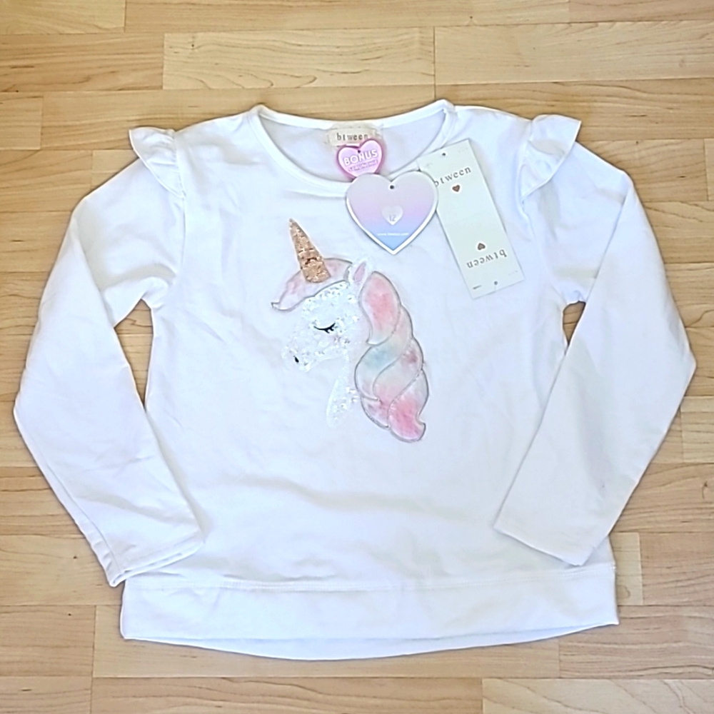 Btween Girls Unicorn Fluffy Mane Soft Sweatshirt White Top Size 12